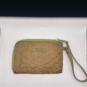 Fossil Brown/Green Wristlet Wallet pebbled leather. Pre-owned.